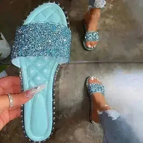 Crystal  Women Slippers Bling Bling Flats Female Beach Shoes Summer Femstylo