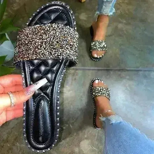 Crystal  Women Slippers Bling Bling Flats Female Beach Shoes Summer Femstylo