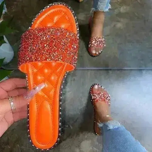 Crystal  Women Slippers Bling Bling Flats Female Beach Shoes Summer Femstylo