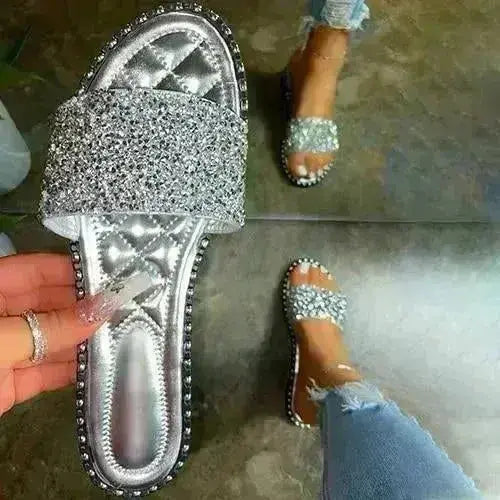 Crystal  Women Slippers Bling Bling Flats Female Beach Shoes Summer Femstylo