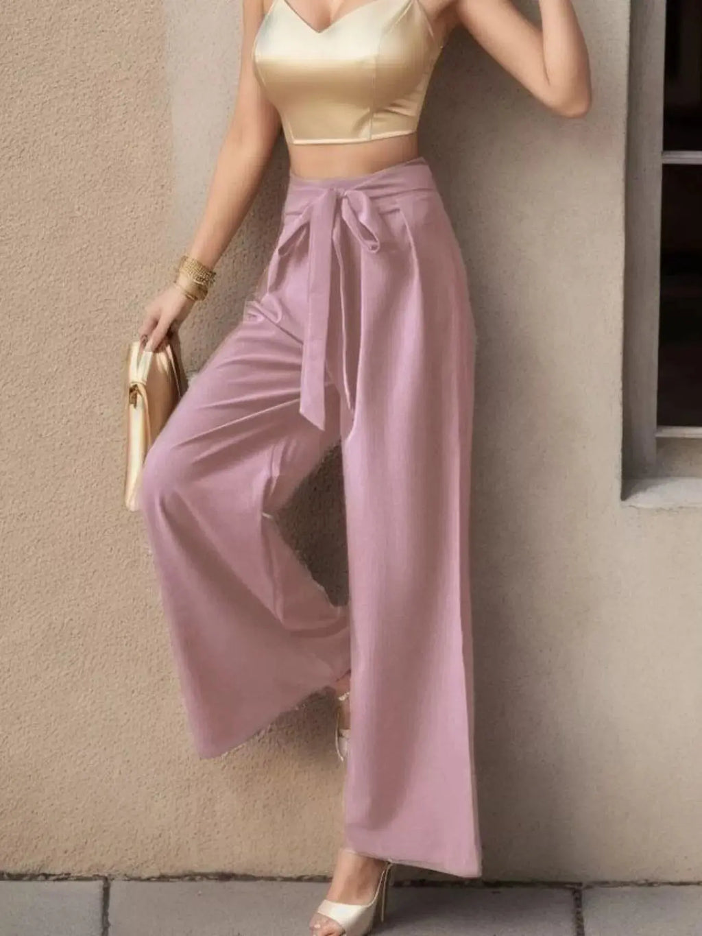 High-Waisted Wide-Leg Pants | Tie Waist Flowy Trousers Vicsxox.com