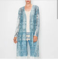 Lightweight Denim Print Mesh Duster – Sheer Open-Front Boho Kimono