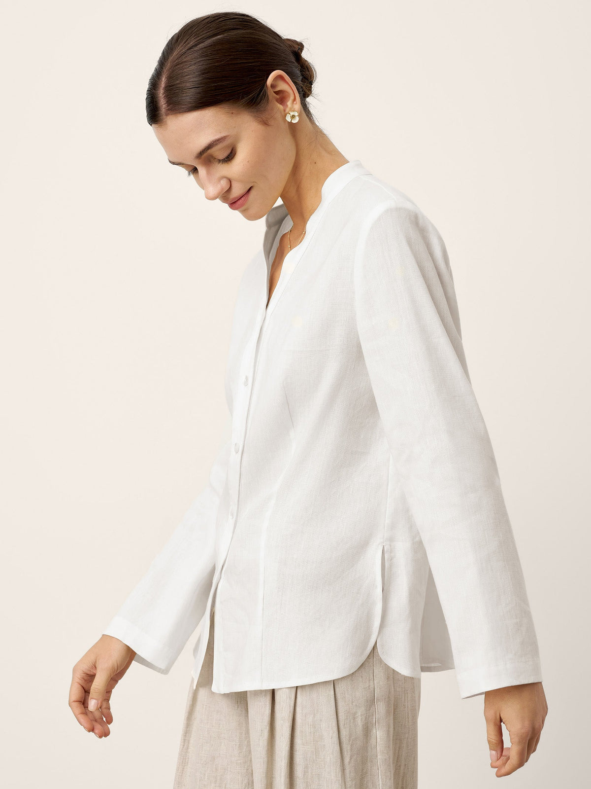 LINTICO THORA Linen–Lyocell Mandarin Collar Shirt