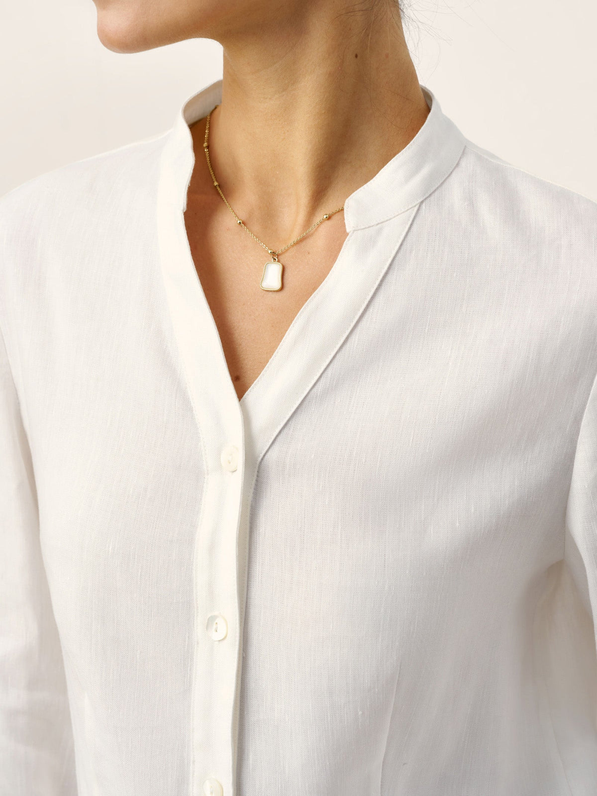 LINTICO THORA Linen–Lyocell Mandarin Collar Shirt