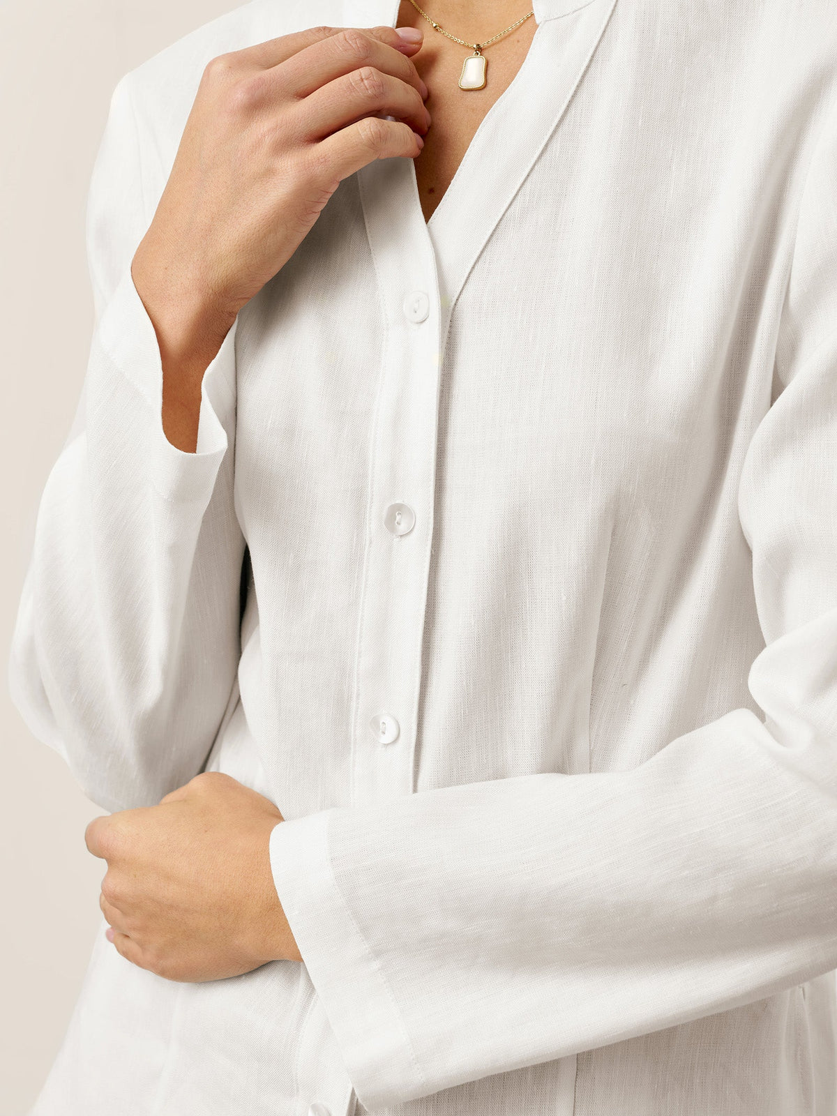 LINTICO THORA Linen–Lyocell Mandarin Collar Shirt