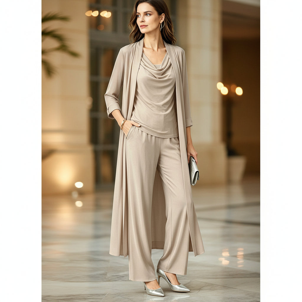 Long Sleeve Swing Collar Cardigan & Wide-Leg Pants Three-Piece Set Vicxxox.com