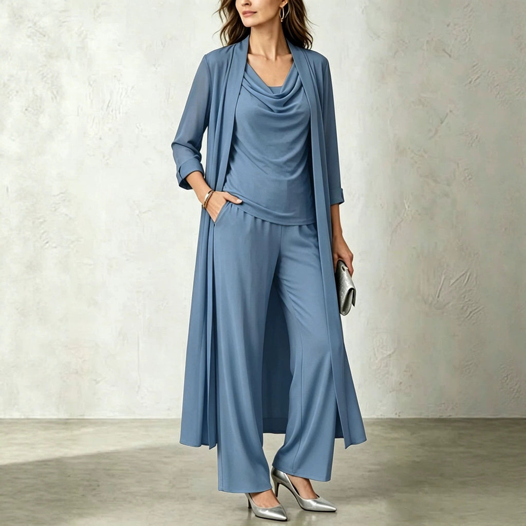 Long Sleeve Swing Collar Cardigan & Wide-Leg Pants Three-Piece Set Vicxxox.comVicsxox.com