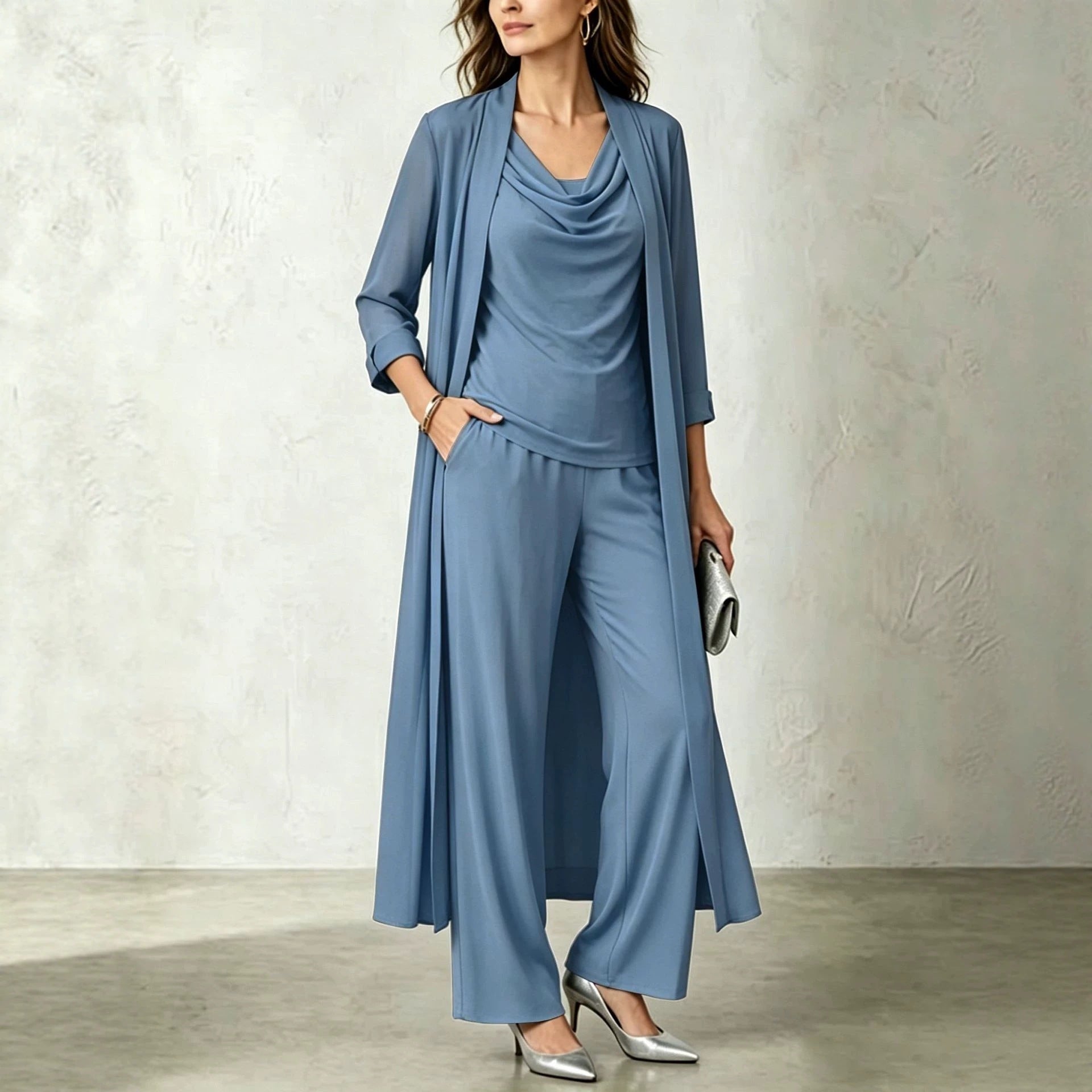 Long Sleeve Swing Collar Cardigan & Wide-Leg Pants Three-Piece Set Vicxxox.comVicsxox.com