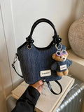 Mini denim top handle shoulder bag detail