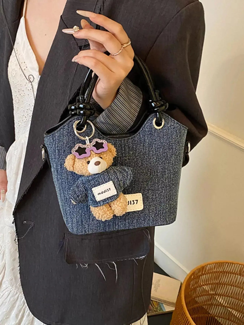 Mini Denim Top Handle Shoulder Bag