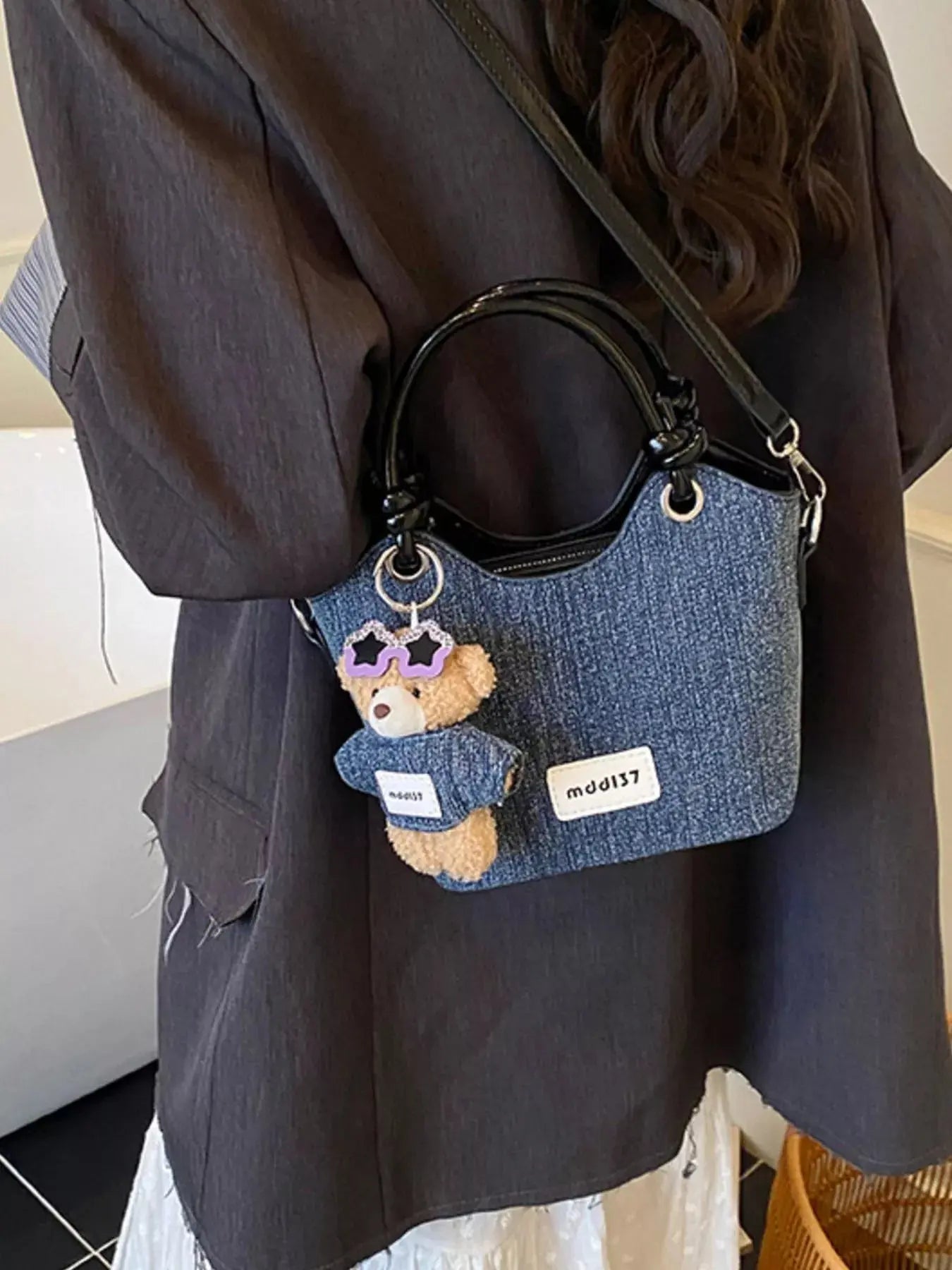 Mini Denim Top Handle Shoulder Bag