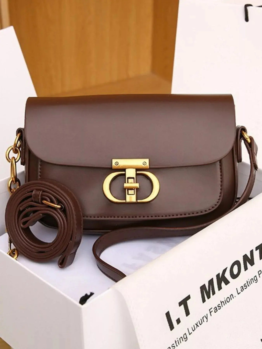Mini Flap Shoulder Bag with Gold Chain Strap & Turn-Lock Closure Vicsxox.com