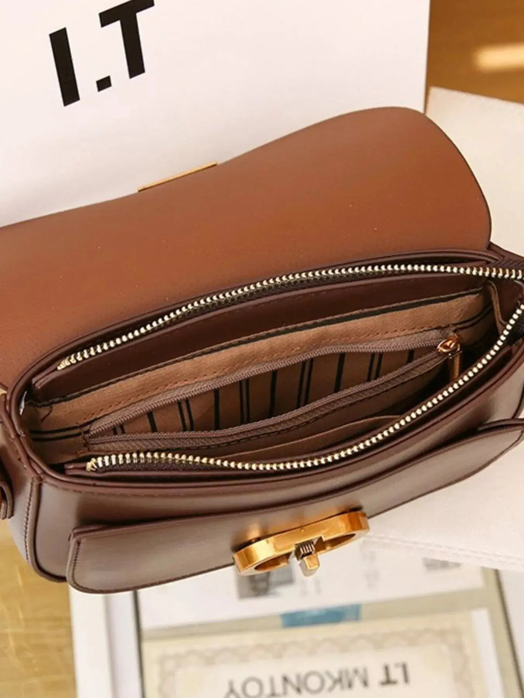 Mini Flap Shoulder Bag with Gold Chain Strap & Turn-Lock Closure Vicsxox.com