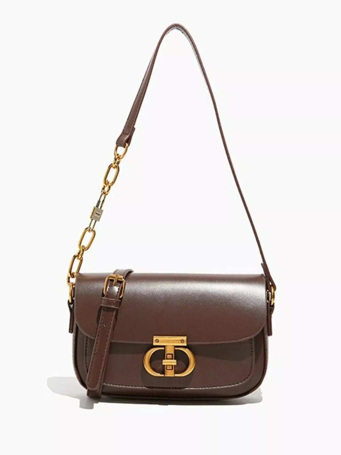 Mini Flap Shoulder Bag with Gold Chain Strap & Turn-Lock Closure Vicsxox.com