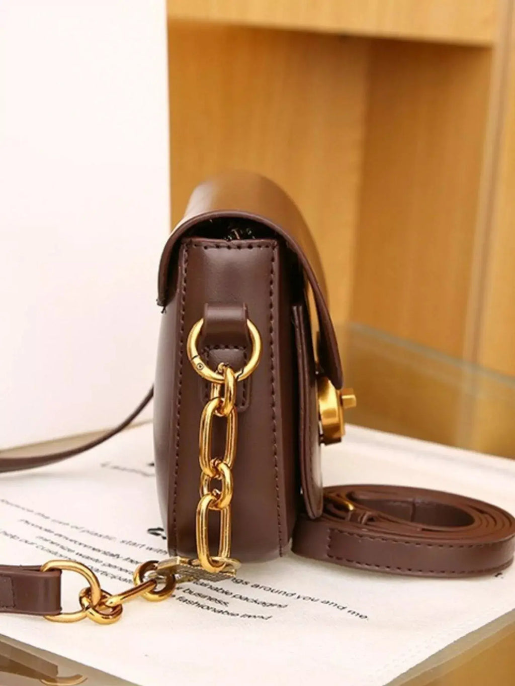 Mini Flap Shoulder Bag with Gold Chain Strap & Turn-Lock Closure Vicsxox.com