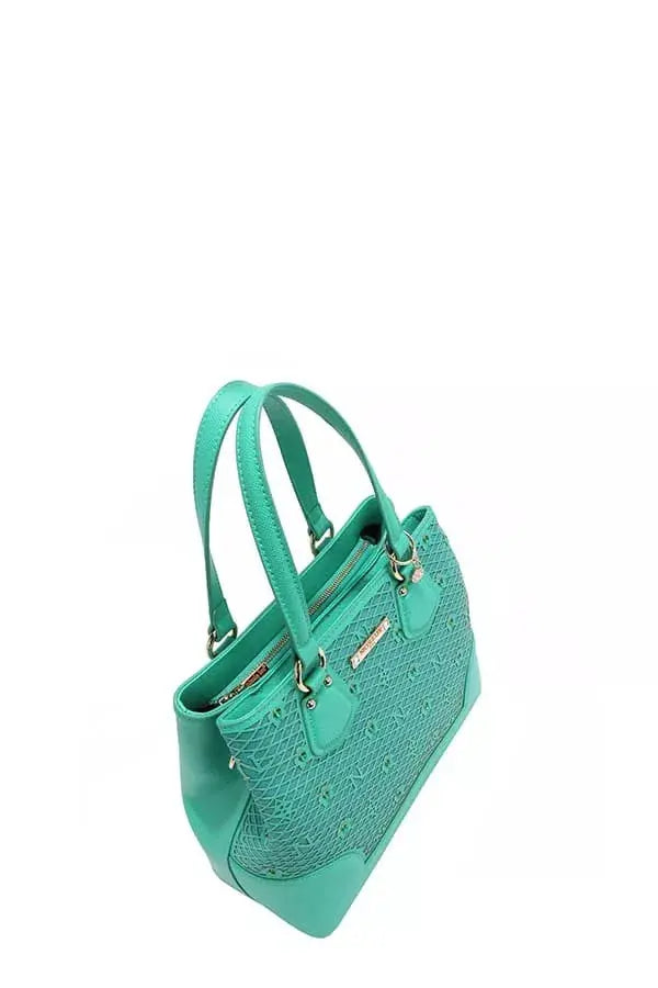 Monogram Grid Satchel Tote with Rhinestone Studs & Crossbody Strap Vicsxox.com