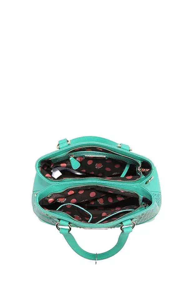 Monogram Grid Satchel Tote with Rhinestone Studs & Crossbody Strap Vicsxox.com