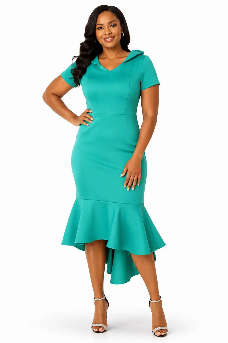 NYC Collection High-Low Scuba Dress | Turquoise Vicsxox.com
