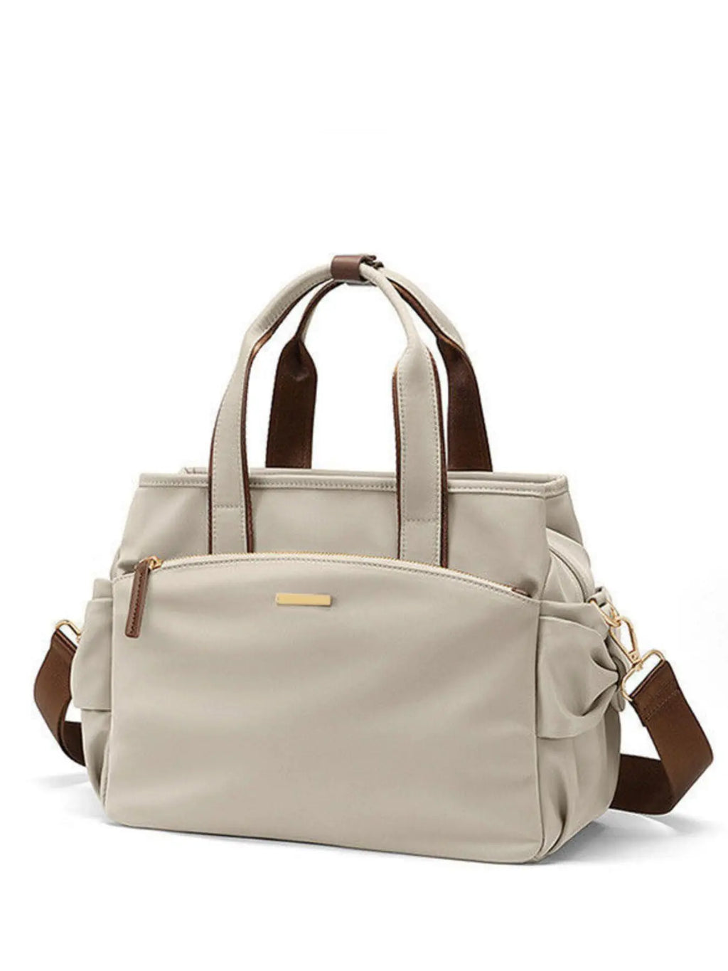 Nylon Top Handle Shoulder Bag with Leather Trim & Crossbody Strap Vicsxox.com