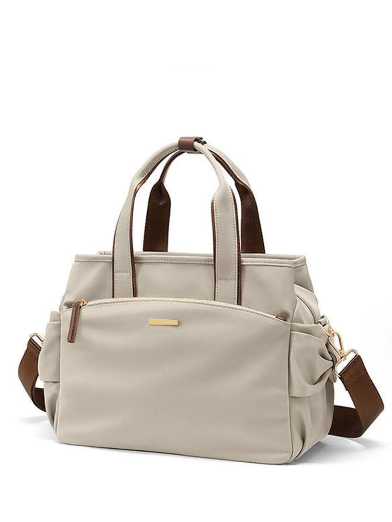 Nylon Top Handle Shoulder Bag with Leather Trim & Crossbody Strap Vicsxox.com