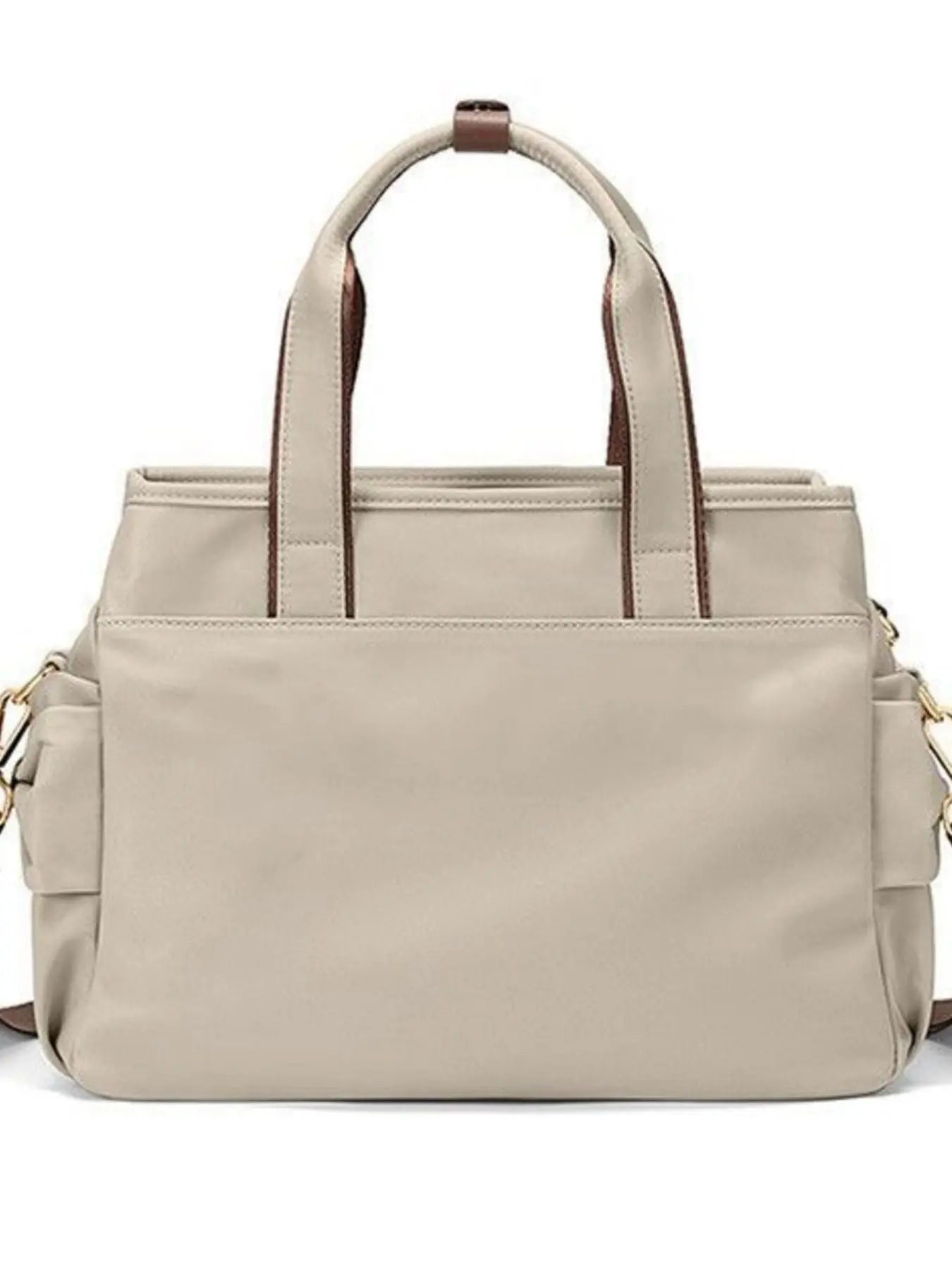 Nylon Top Handle Shoulder Bag with Leather Trim & Crossbody Strap Vicsxox.com