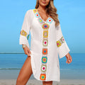 Boho Floral Crochet-Trim V-Neck Beach Cover-Up