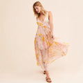 Women's Bohemian Floral Maxi Dress | Tiered Ruffle V-Neck Sundress Vicsxox