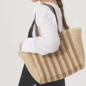 Striped Woven Zip-Top Shoulder Tote