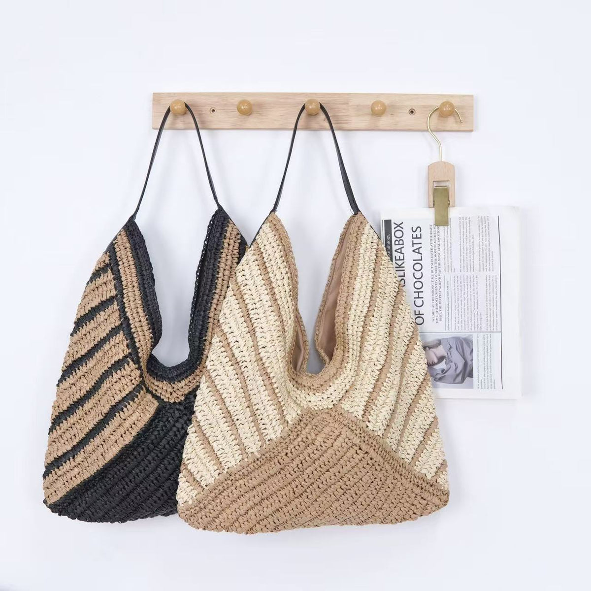 Striped Woven Hobo Shoulder Tote
