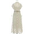 Summer Lace Embroidered Blazer Dress – Notched Collar Button-Front Tie-Waist Maxi, Elegant Long Gown Vicsxox