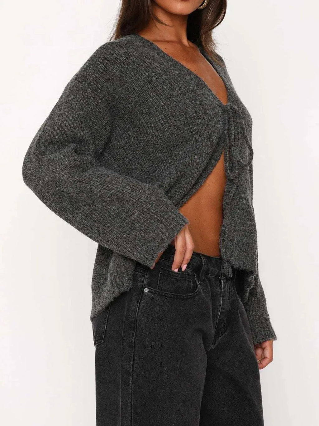 Open Front Tied Sweater Cardigan – Boho-Luxe Layering Essential Vicsxox.com
