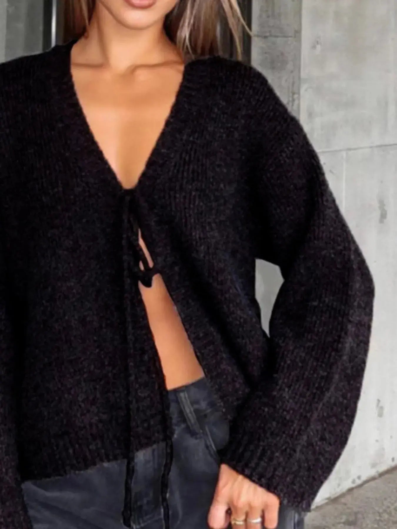 Open Front Tied Sweater Cardigan – Boho-Luxe Layering Essential Vicsxox.com