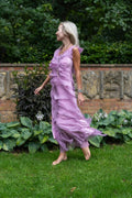 Boho Flowy Maxi Dress – Silky Tiered Ruffle Vacation Dress in Lavender Vicsxox
