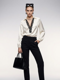 BYMANYC Soho Ivory Satin Blouse with Black Lace
