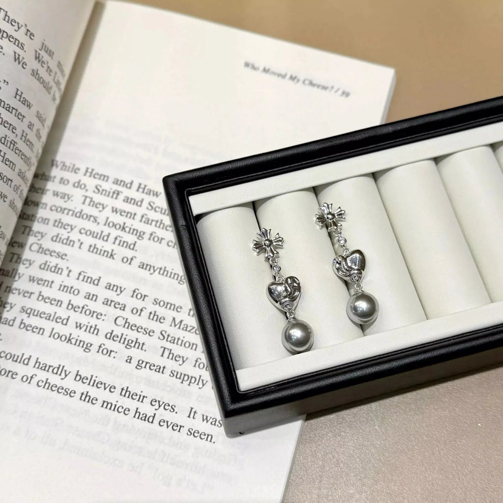 Pearl Heart Drop Earrings