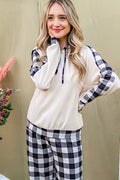Plaid Pants & Drawstring Hoodie Lounge Set Vicsxox.com