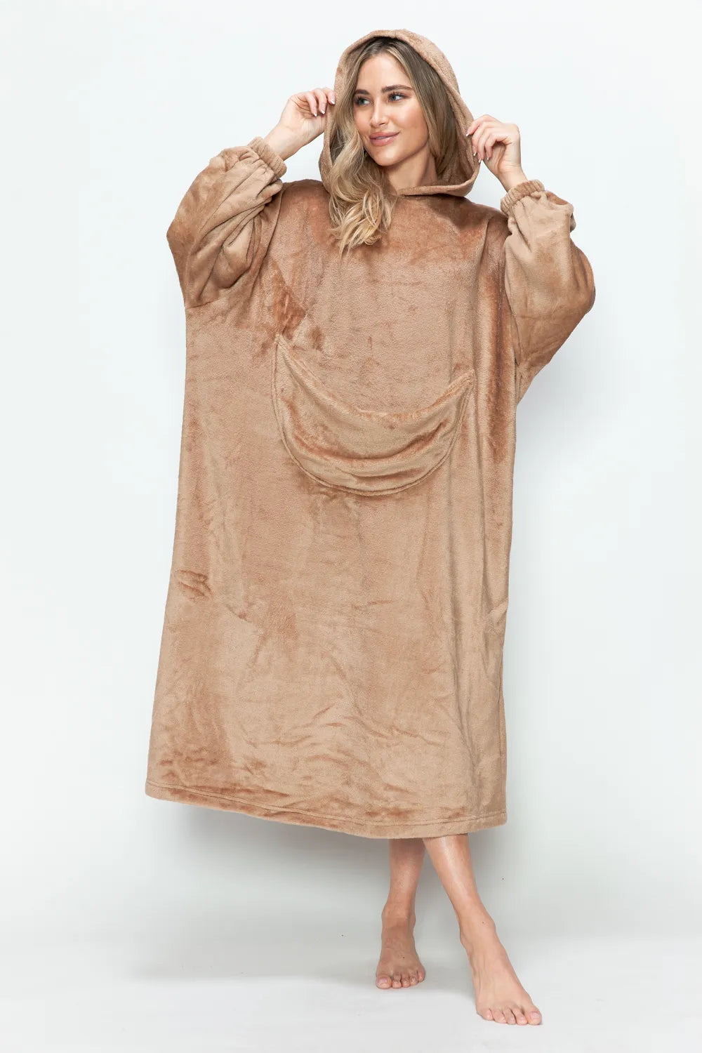 Pocketed Hooded Midi Lounge Dress Vicsxox.com