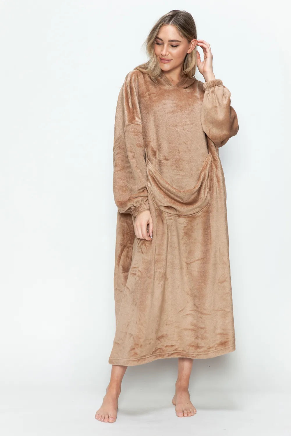 Pocketed Hooded Midi Lounge Dress Vicsox.com