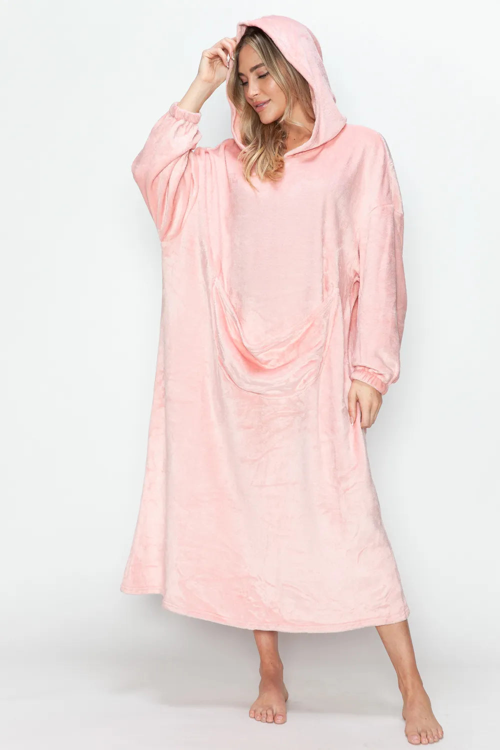 Pocketed Hooded Midi Lounge Dress Vicsxox.com