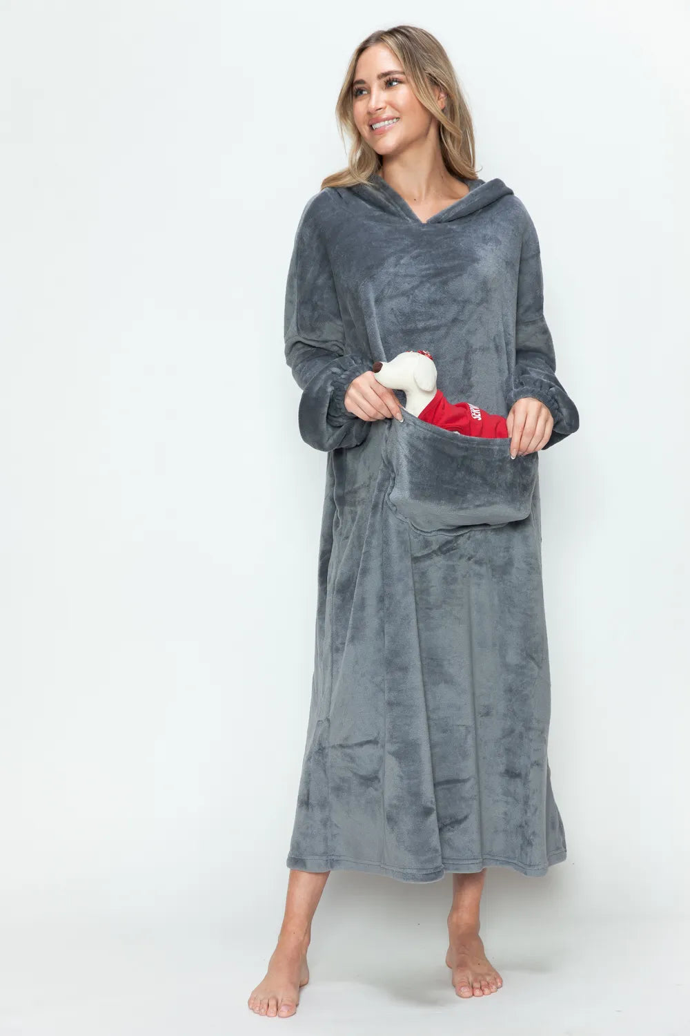 Pocketed Hooded Midi Lounge Dress Vicsxox.com