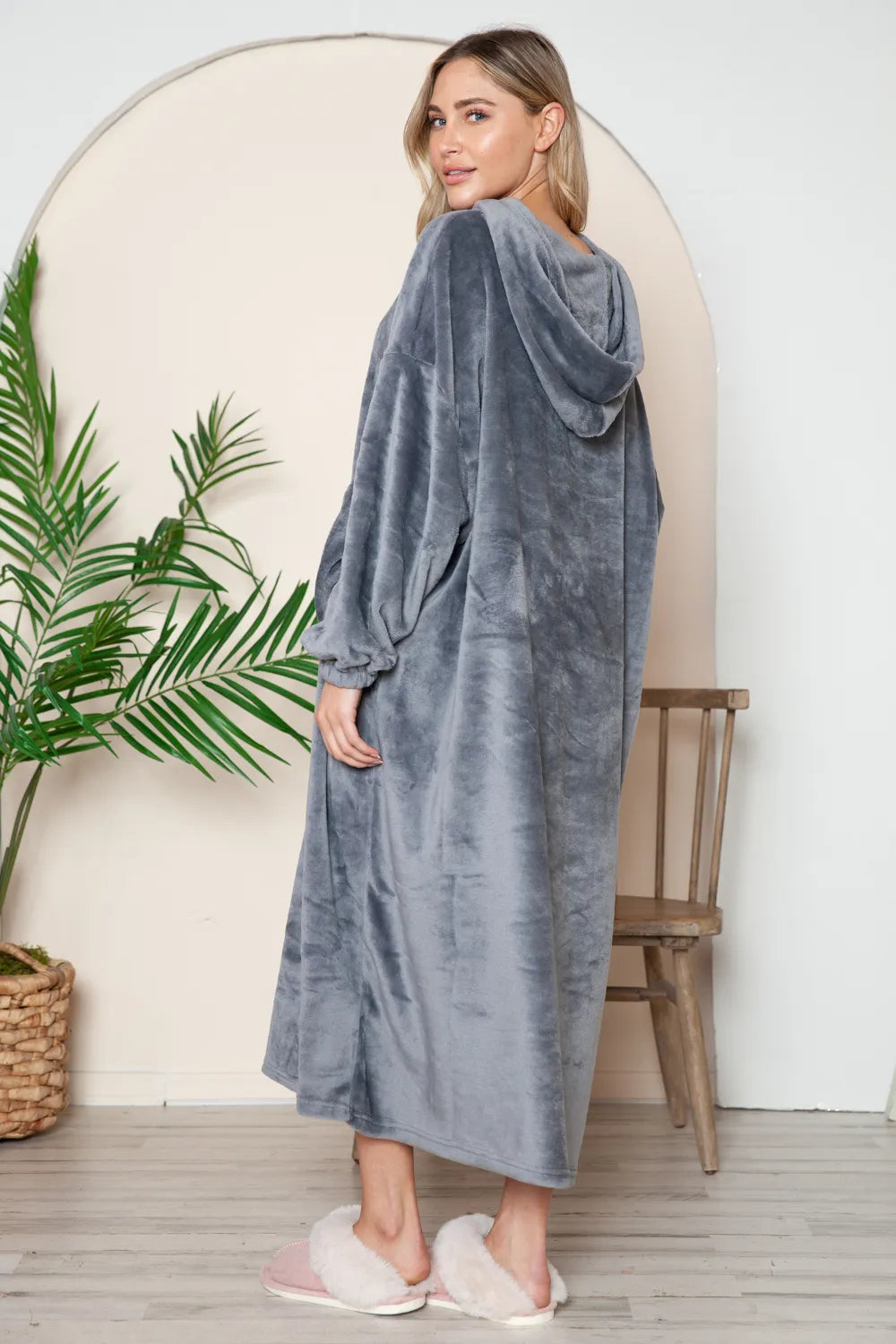 Pocketed Hooded Midi Lounge Dress Vicsxox.com