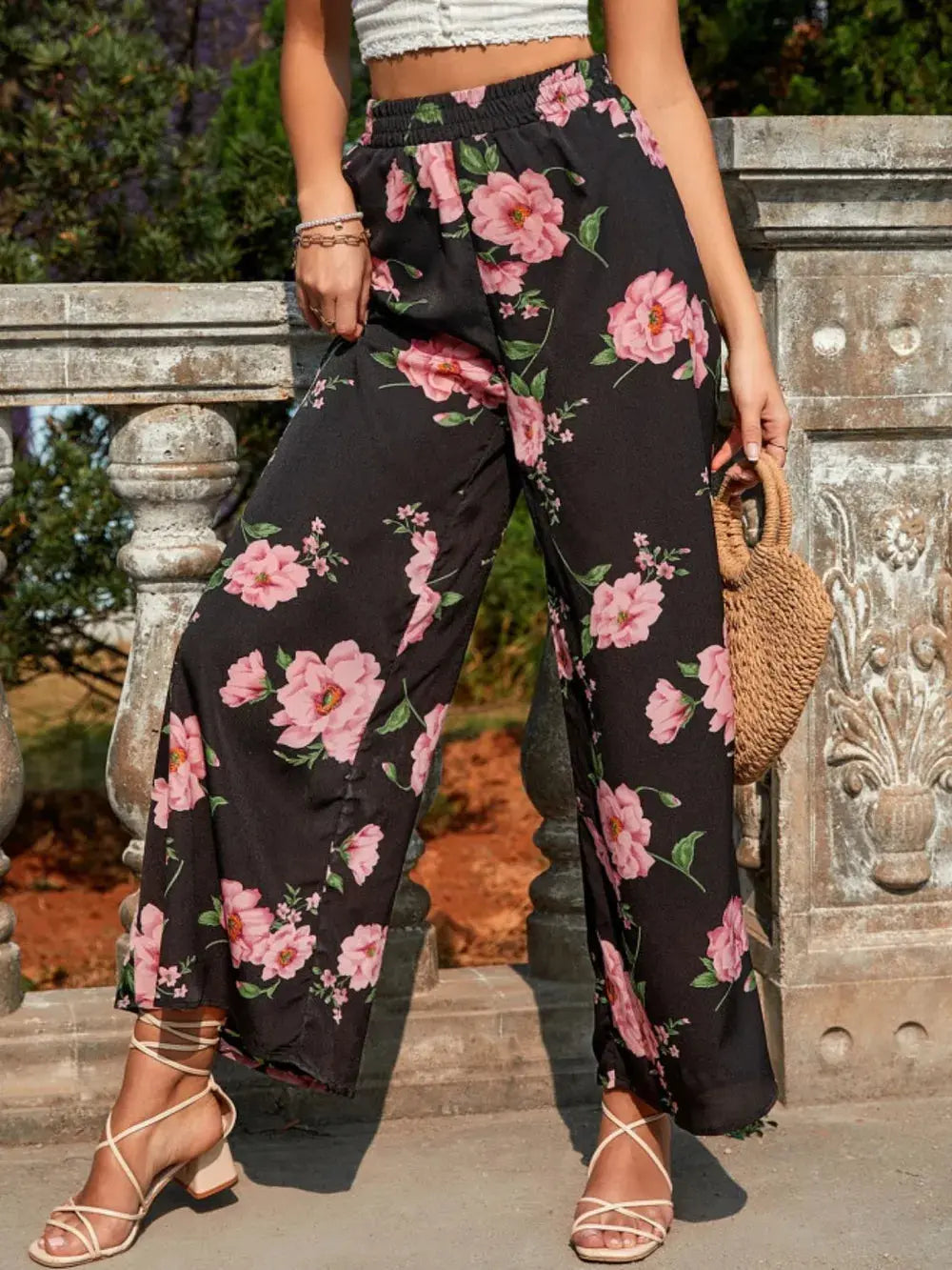 Printed Elastic Waist Wide Leg Pants – Boho Flowy Bottoms Vicsxox.com