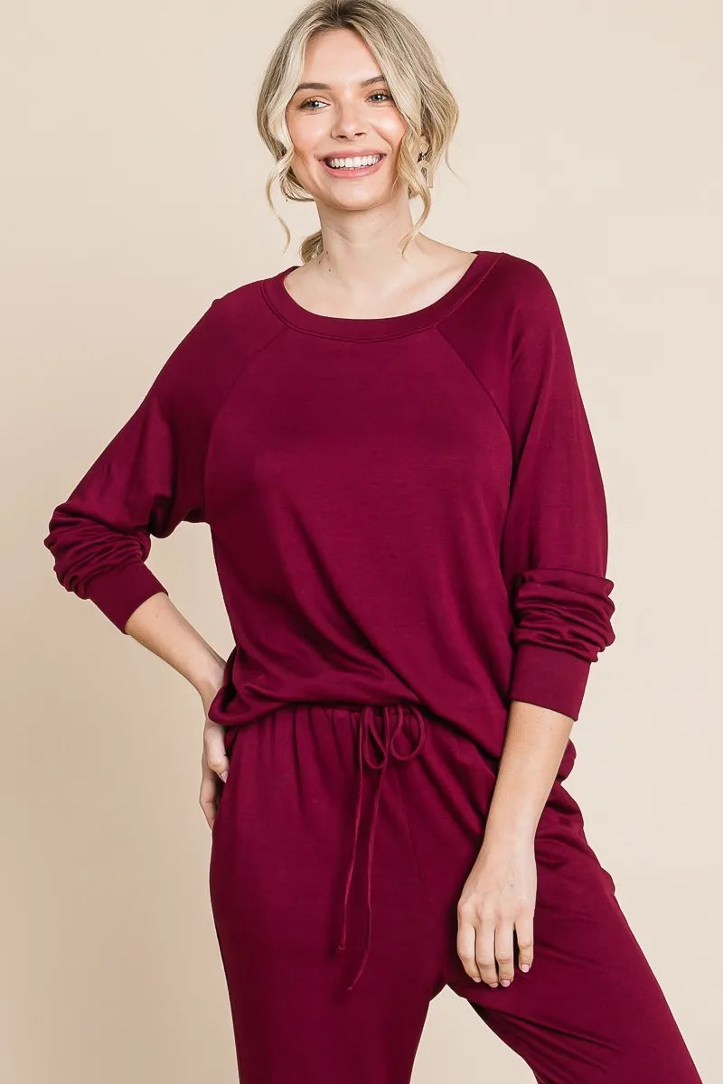 Raglan Sleeve Top & Pants Lounge Set Vicsxox.com