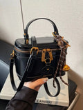 Retro Boxy Vanity Crossbody Bag with Tassel Charm & Top Handle Vicsxox.com