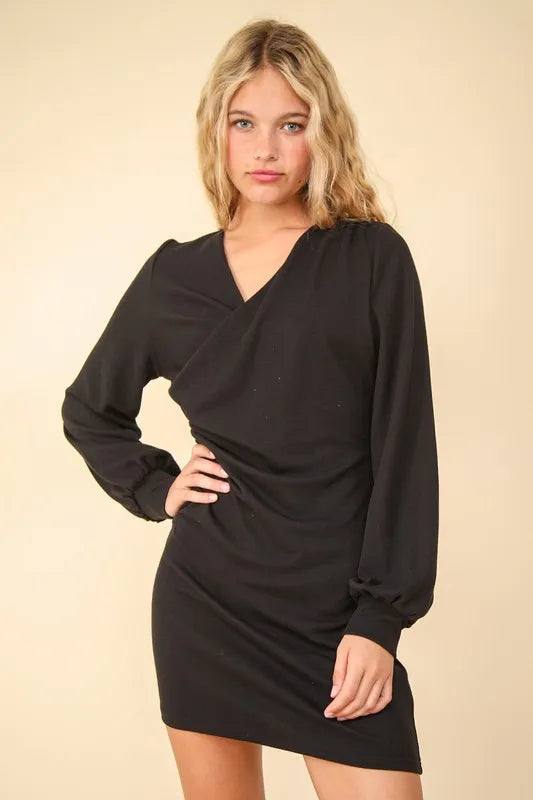 Ruched Asymmetric Bodycon Mini Dress Vicsxox.com