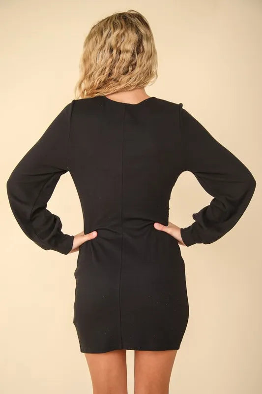 Ruched Asymmetric Bodycon Mini Dress Vicsxox.com