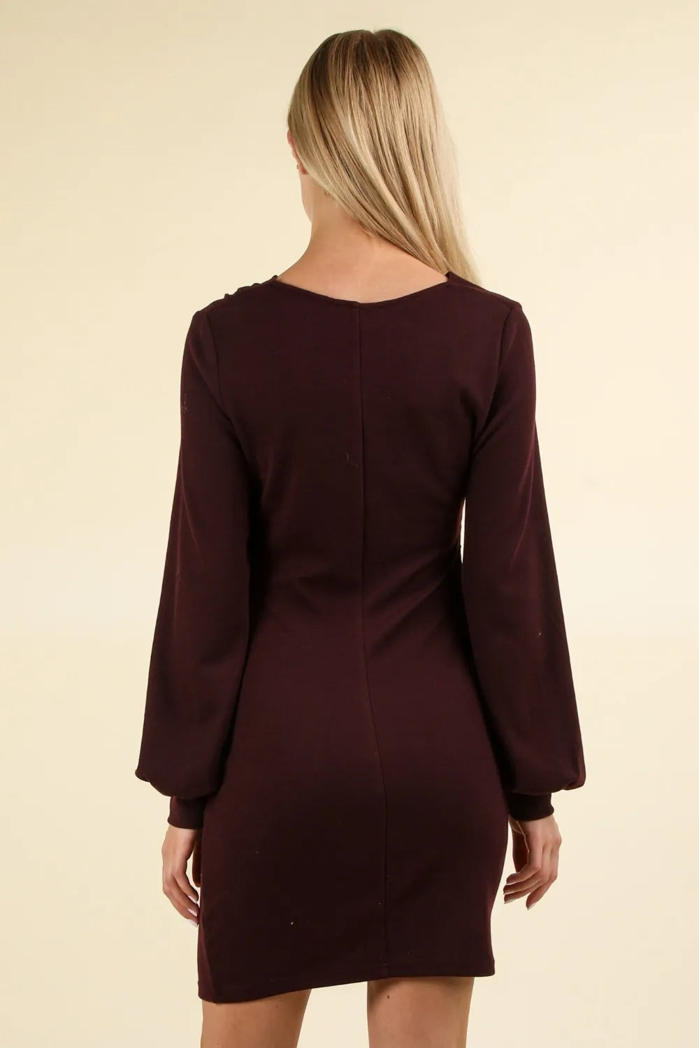 Ruched Asymmetric Hem Bodycon Mini Dress Vicsxox.com