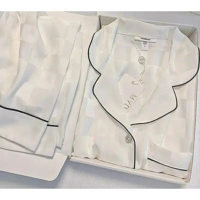 High Quality Ice Silk Light Luxury Pajamas Women's Pajama Spring and Autumn Style Long Sleeve Home Set Satin Nightwear Sleepwear Vicsxox