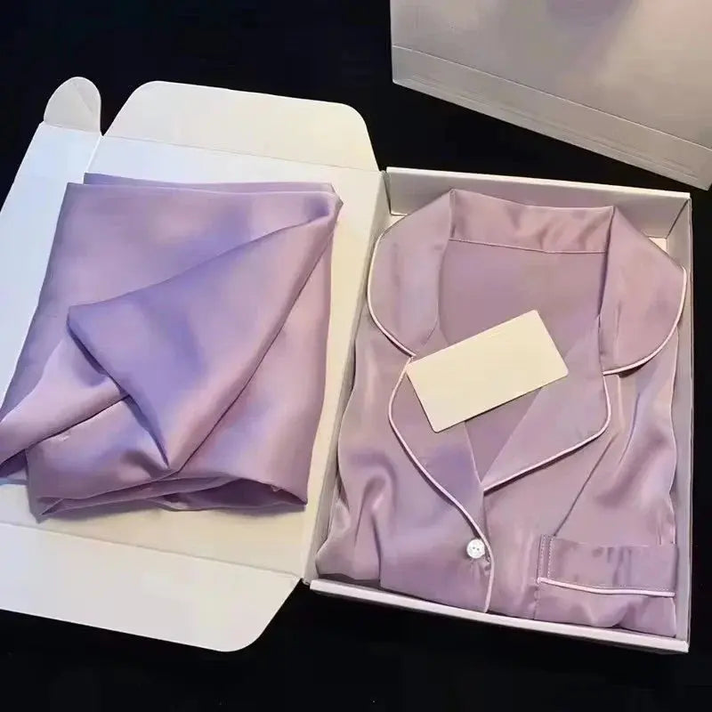 High Quality Ice Silk Light Luxury Pajamas Women's Pajama Spring and Autumn Style Long Sleeve Home Set Satin Nightwear Sleepwear Vicsxox