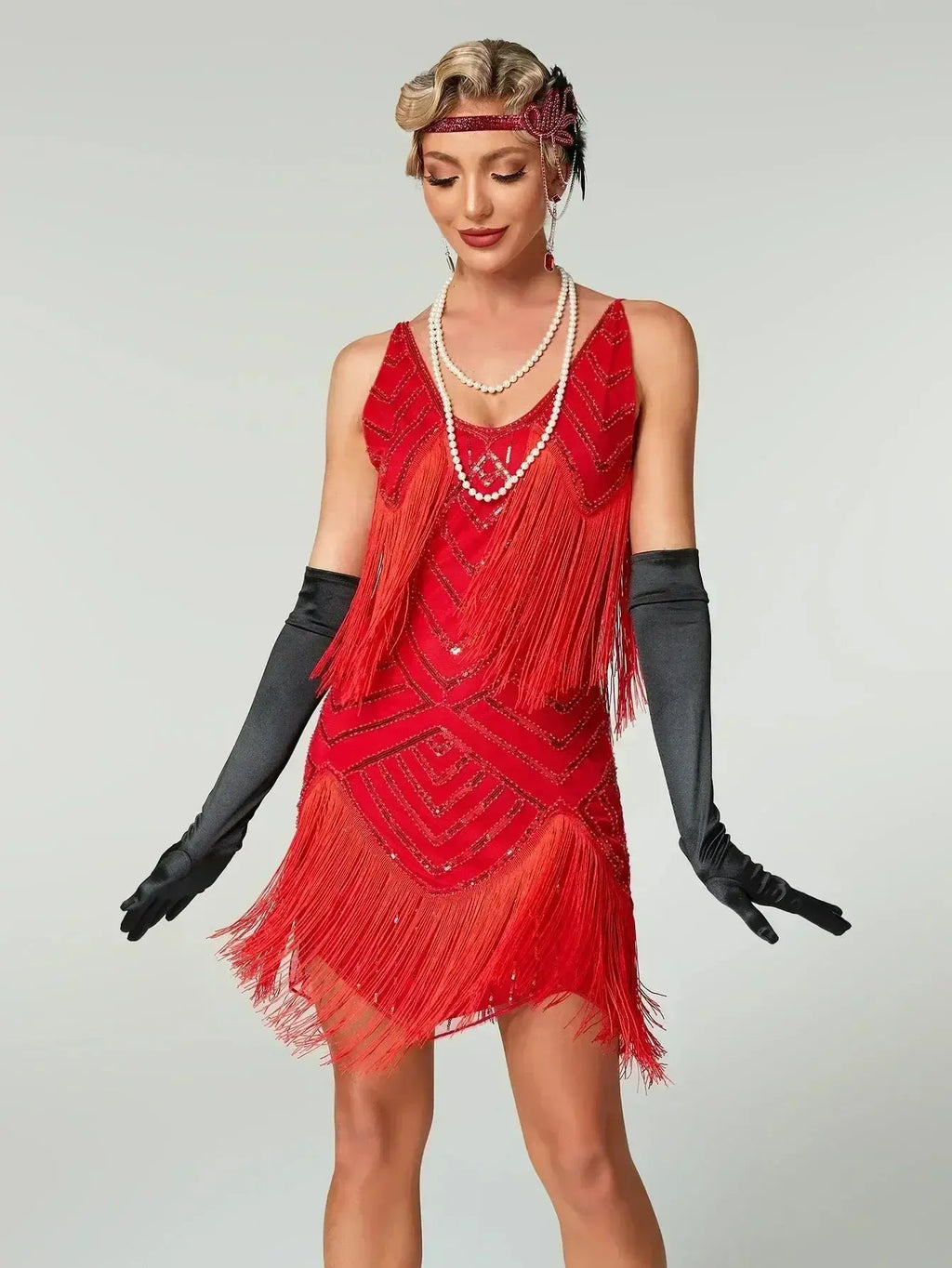 1920s Flapper Dress - Sequin Beaded Gatsby Fringe Mini - Plus Size Femstylo